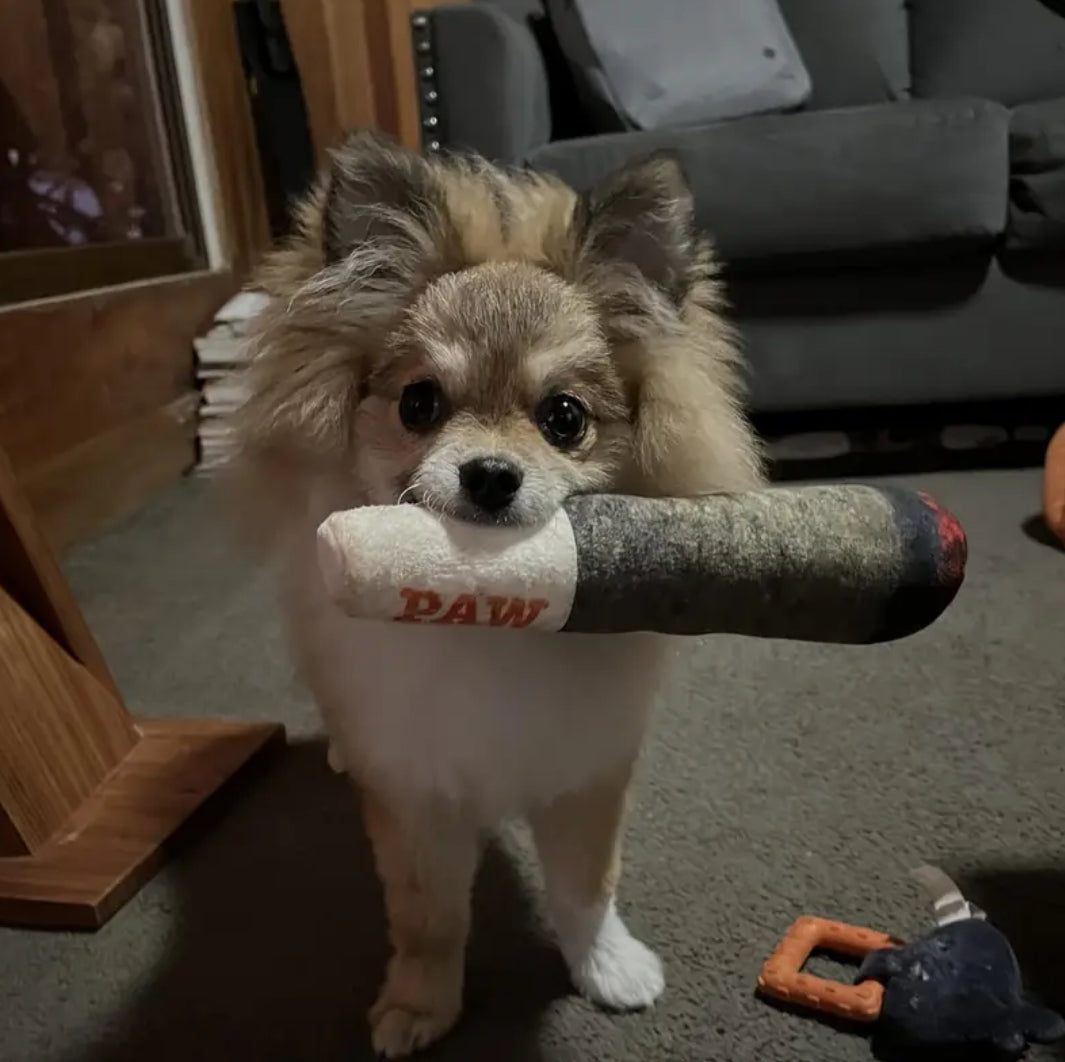 Squeaky Cigar-Shaped Plush Chew Toy for Dogs